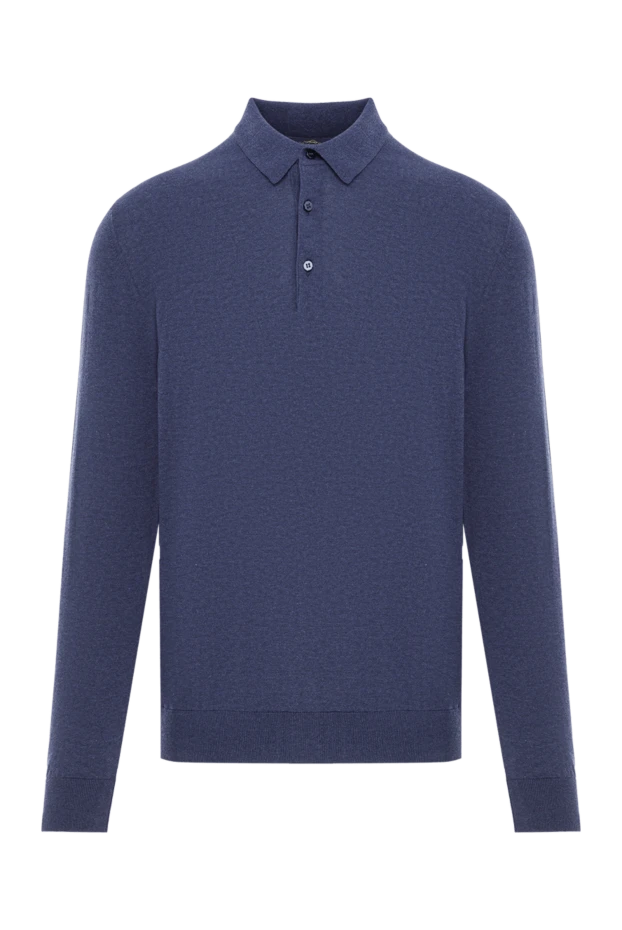 Long sleeve cotton jersey polo shirt in blue - photo 1