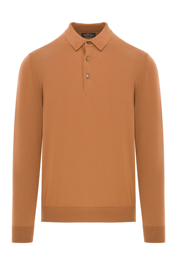 Long sleeve cotton polo shirt in a warm caramel tone - photo 1