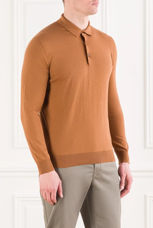 Cesare di Napoli поло из хлопкового полотна с длинным рукавом в тёплом карамельном тоне 192483 - фото 3