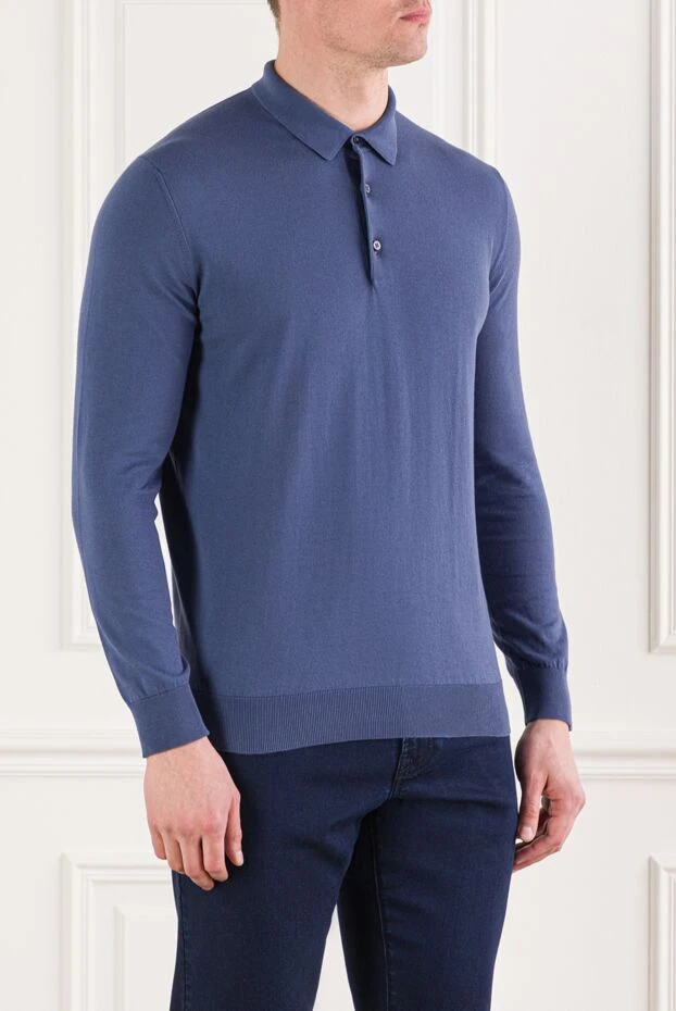 Cesare di Napoli базовое мужское поло голубого цвета с длинным рукавом 192485 - фото 3