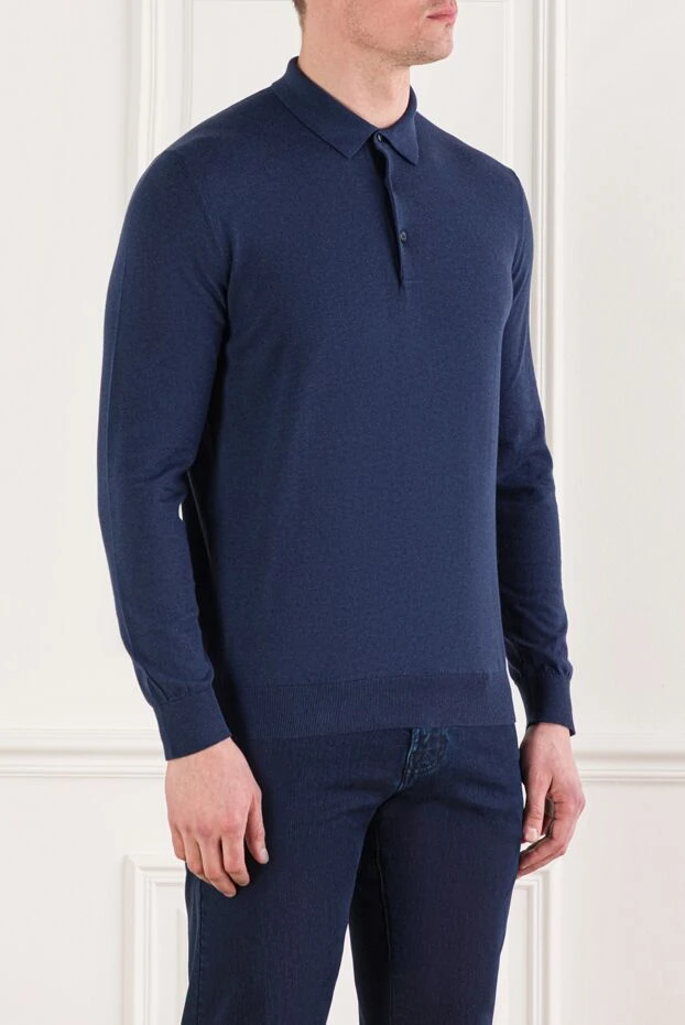 Cesare di Napoli мужское поло из хлопка темно-синего цвета с длинным рукавом 192486 - фото 3