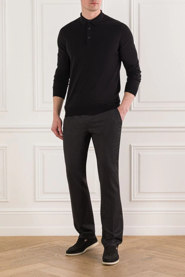 Cesare di Napoli черное хлопковое поло с длинными рукавами 192488 - фото 2