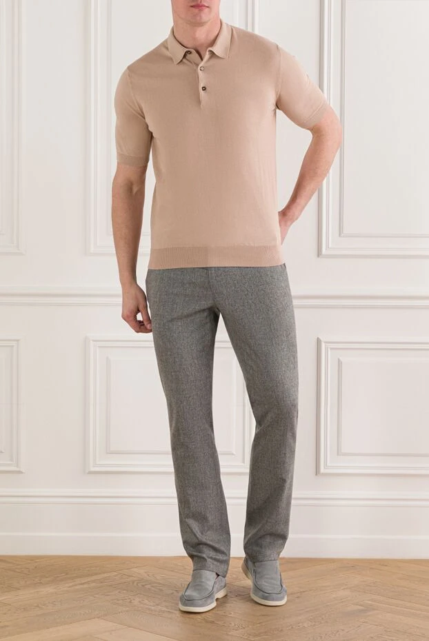 Мужское бежевое поло с коротким рукавом на пуговицах - фото 2