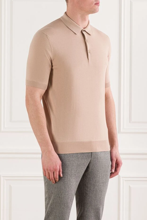 Cesare di Napoli ерлерге арналған бежевый түсті қысқа жеңді түймелі поло жейдесі 192489 - фото 3