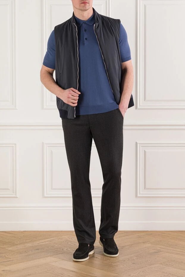 Cesare di Napoli ерлерге арналған көк түсті қысқа жеңді тоқылған поло жейдесі 192490 - фото 2