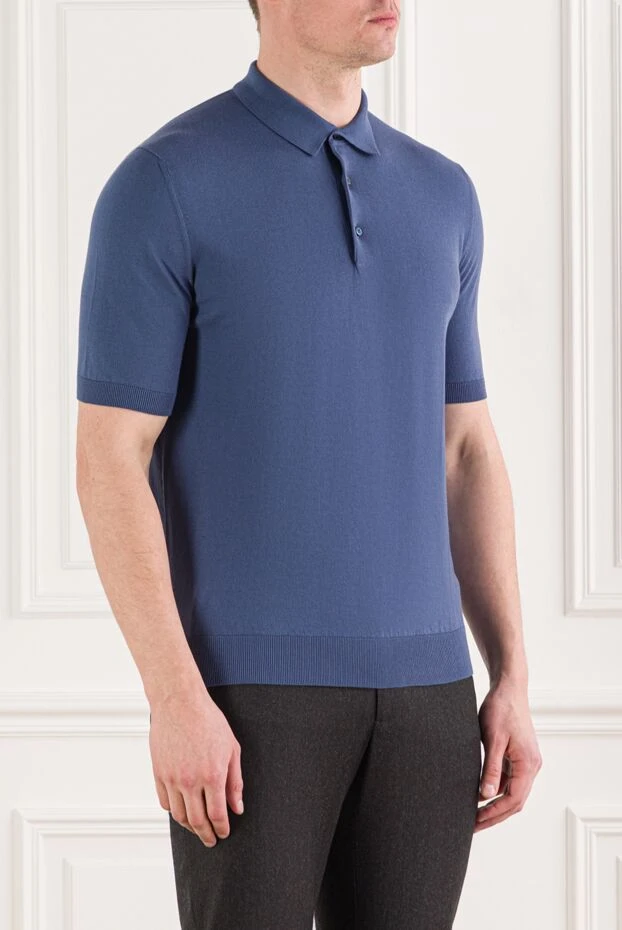 Cesare di Napoli ерлерге арналған көк түсті қысқа жеңді тоқылған поло жейдесі 192490 - фото 3