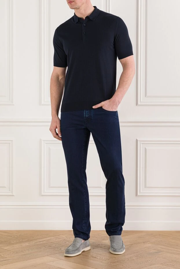 Cesare di Napoli мужская темно-синяя футболка-поло из хлопка на пуговицах 192491 - фото 2