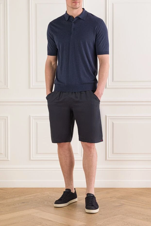 Cesare di Napoli ерлерге арналған көк түсті, классикалық оюы және қысқа жеңдері бар поло жейдесі 192494 - фото 2