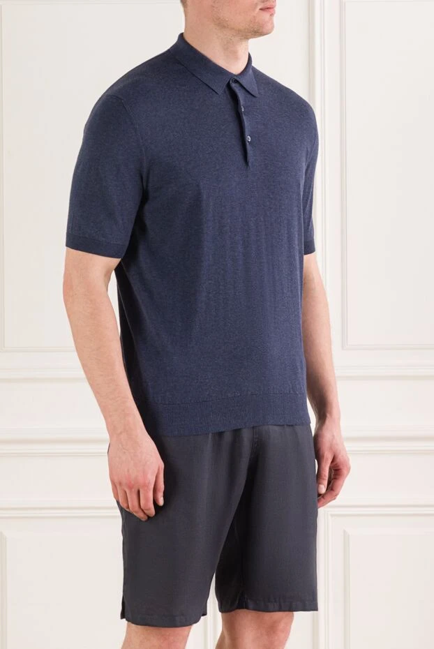 Cesare di Napoli ерлерге арналған көк түсті, классикалық оюы және қысқа жеңдері бар поло жейдесі 192494 - фото 3