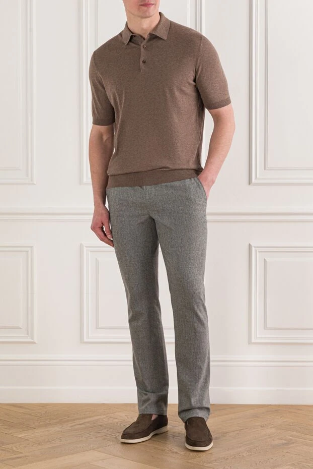 Cesare di Napoli табиғи мақтадан жасалған түймелері бар ерлерге арналған мока түсті поло жейдесі 192496 - фото 2