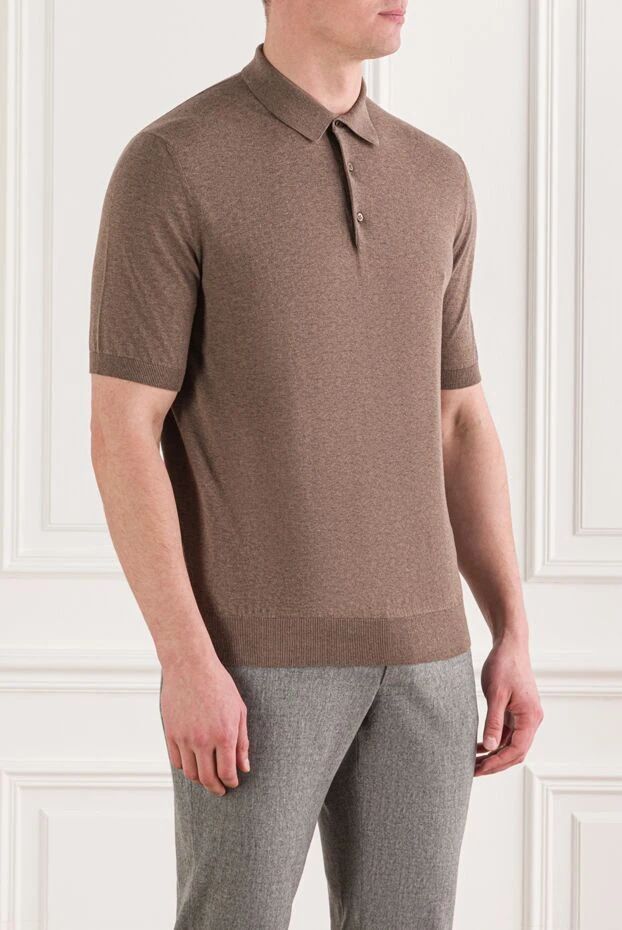 Cesare di Napoli табиғи мақтадан жасалған түймелері бар ерлерге арналған мока түсті поло жейдесі 192496 - фото 3