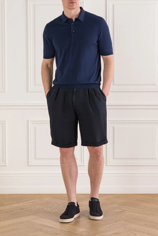 Ерлерге арналған қысқа жеңді қою көк түсті тоқылған поло жейдесі - фото 2