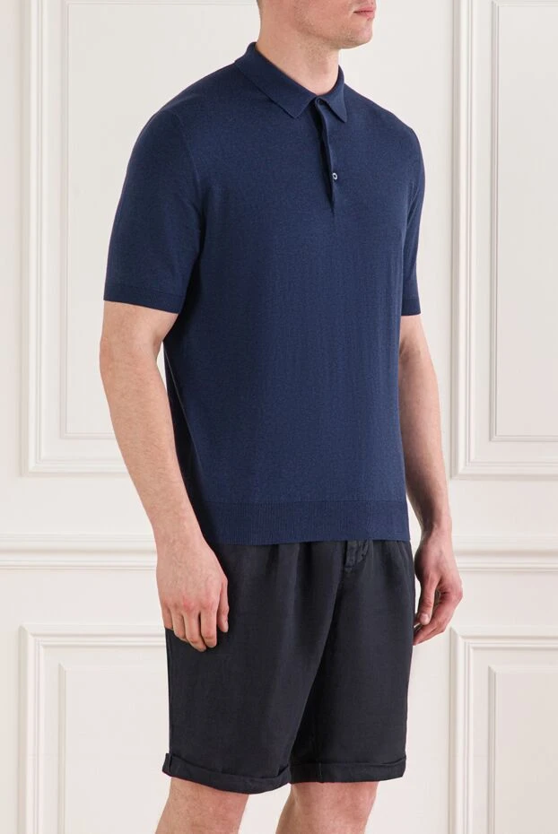 Cesare di Napoli ерлерге арналған қысқа жеңді қою көк түсті тоқылған поло жейдесі 192497 - фото 3