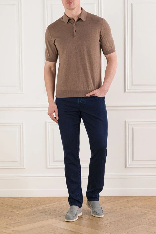 Cesare di Napoli ерлерге арналған түймелері бар қоңыр қысқа жеңді поло жейдесі 192498 - фото 2