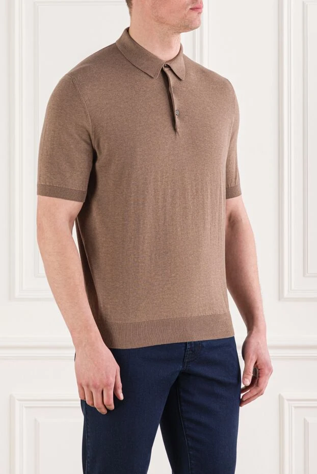 Cesare di Napoli ерлерге арналған түймелері бар қоңыр қысқа жеңді поло жейдесі 192498 - фото 3