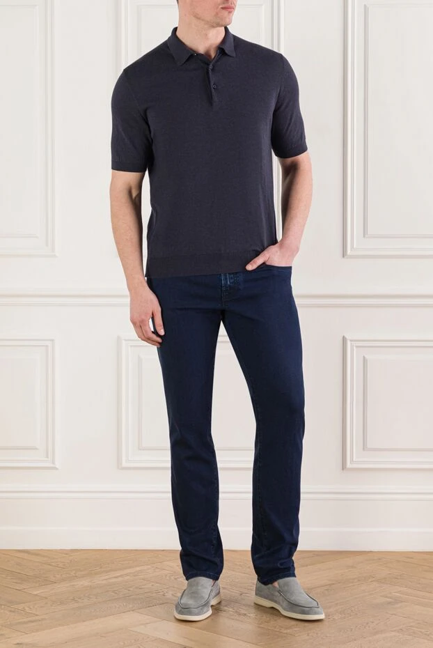 Cesare di Napoli темно-синее трикотажное поло на пуговицах из хлопка 192499 - фото 2