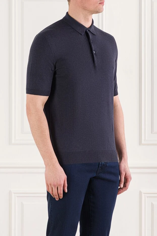 Cesare di Napoli қою көк түсті мақтадан жасалған түймелі поло футболкасы 192499 - фото 3