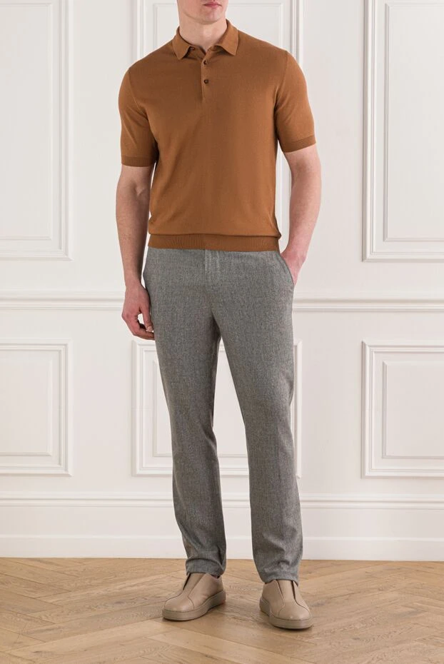 Cesare di Napoli ерлерге арналған қоңыр мақтадан жасалған поло жейдесі 192501 - фото 2