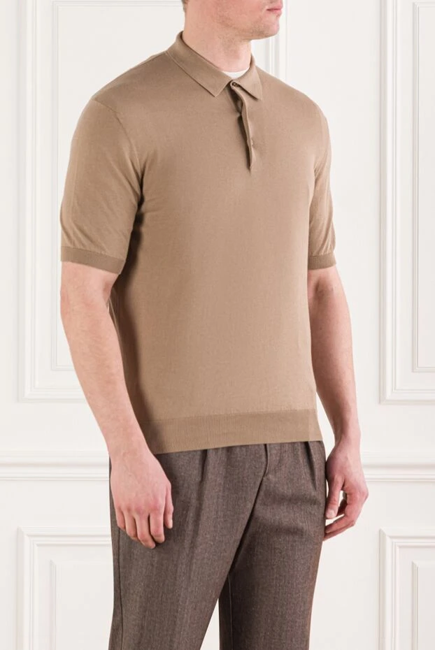 Cesare di Napoli ерлерге арналған бежевый түсті мақтадан жасалған поло жейдесі 192502 - фото 3