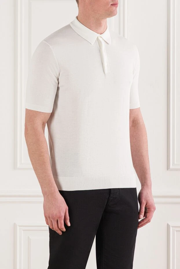 Cesare di Napoli ақ түсті қысқа жеңді мақтадан жасалған поло футболкасы 192503 - фото 3
