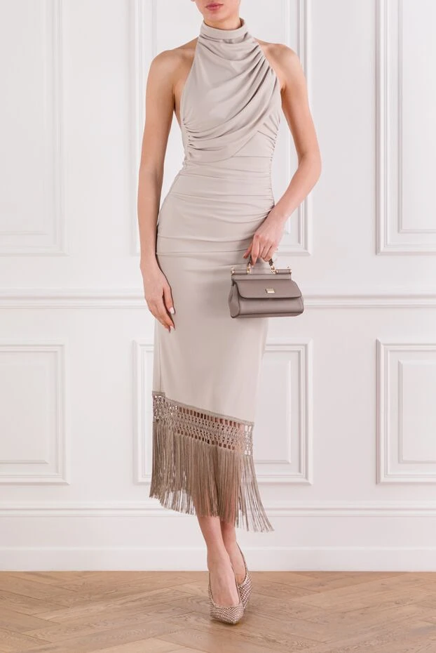 The Andamane платье-миди alba с бахромой из серо-бежевого трикотажа 192512 - фото 2