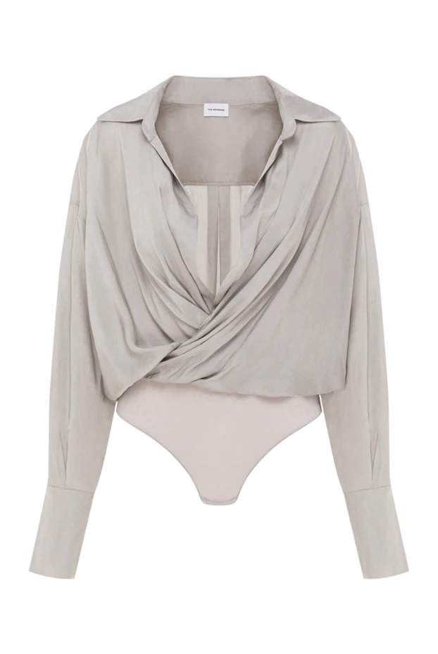 Серое боди с запахом спереди и воротником-поло - фото 1