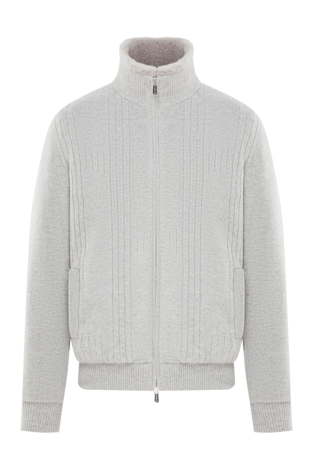 Cерая мужская куртка-кардиган из кашемира на меху - фото 1