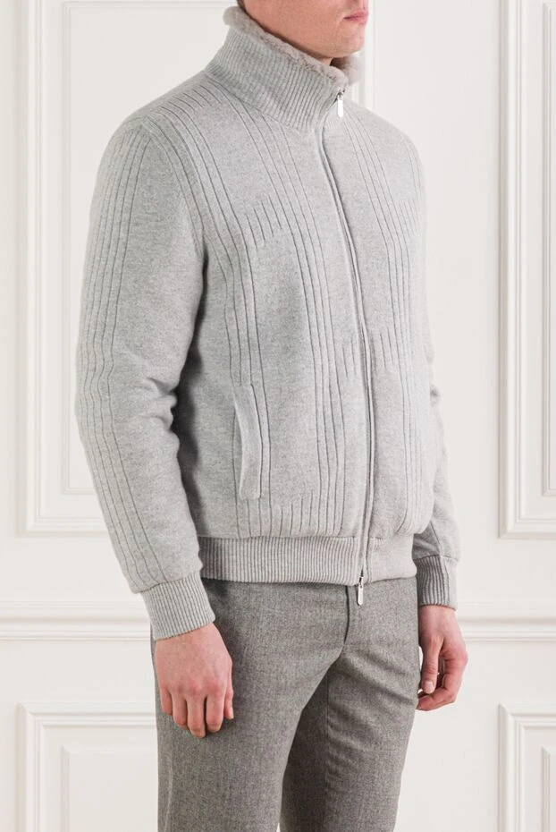 Svevo cерая мужская куртка-кардиган из кашемира на меху 192534 - фото 3