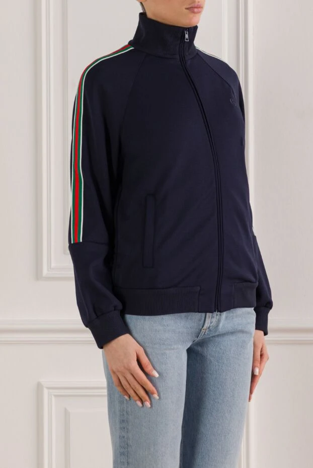 Gucci женский свитшот трикотажный с фирменными полосками web на рукавах 192545 - фото 3