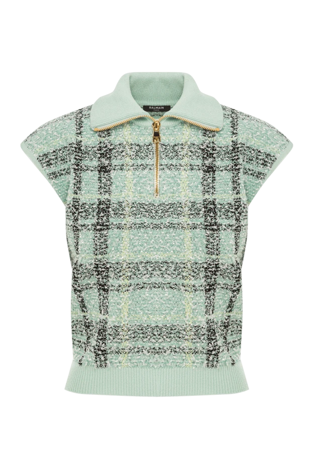 Твидовый топ в клетку без рукавов салатового цвета на молнии
- фото 1