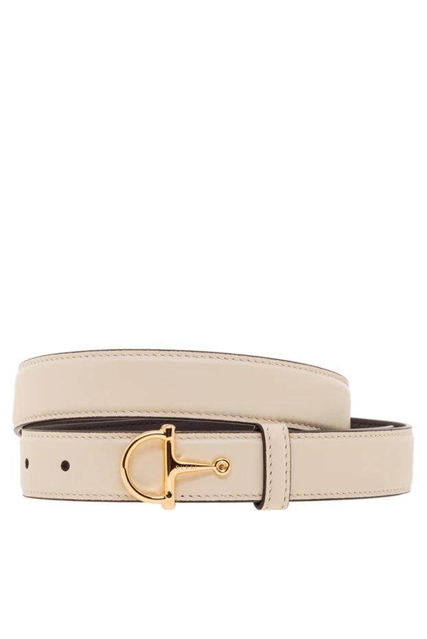 Кожаный ремень в бежевом цвете с пряжкой в виде уздечки Horsebit - фото 1