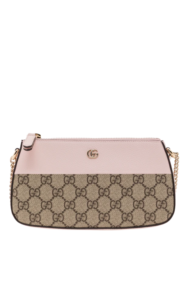 Бежевый түсті бөлшектері бар қызғылт былғарыдан жасалған екі түсті мини сөмке - фото 1