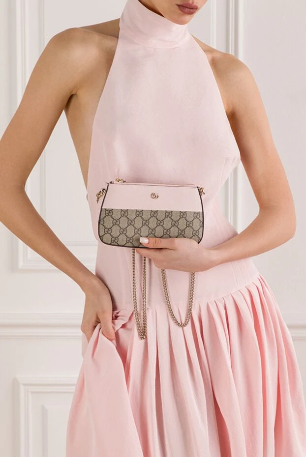 Gucci двухцветная мини-сумочка из розовой кожи с бежевыми элементами 192558 - фото 2