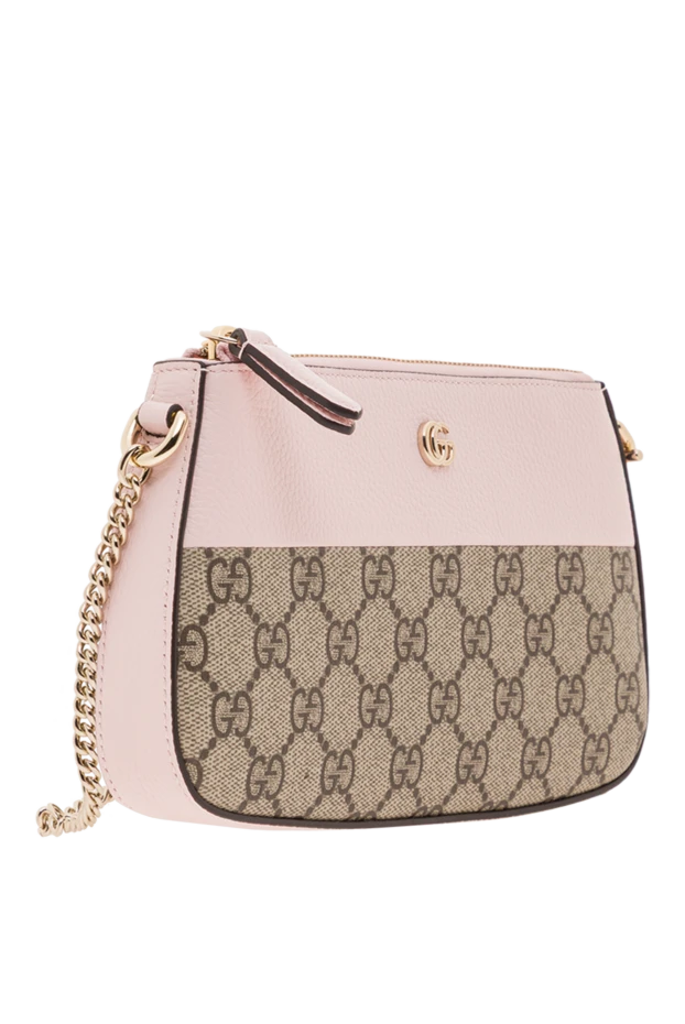 Gucci двухцветная мини-сумочка из розовой кожи с бежевыми элементами 192558 - фото 3