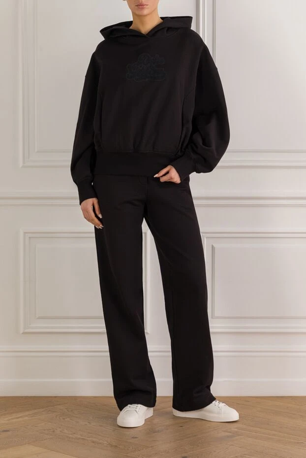 Dolce & Gabbana қарама-қарсы логотипі бар әйелдерге арналған қара мақтадан жасалған капюшон 192564 - фото 2