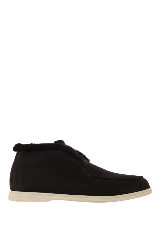 Әйелдерге арналған жүннен жасалған астары бар қара замша лоферлері - фото 1