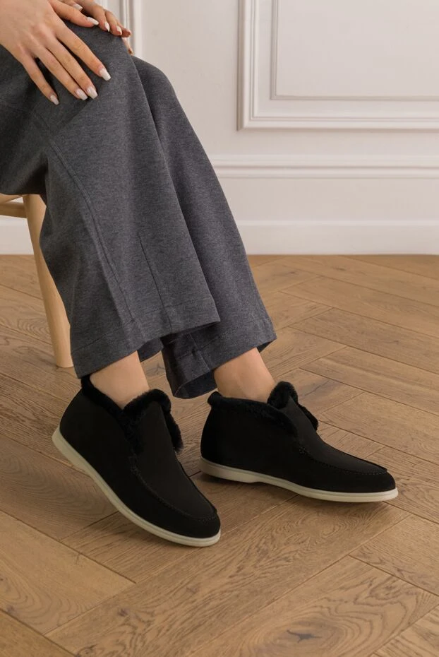 Fleur de Paris женские замшевые лоферы черные с меховой подкладкой 192586 - фото 2