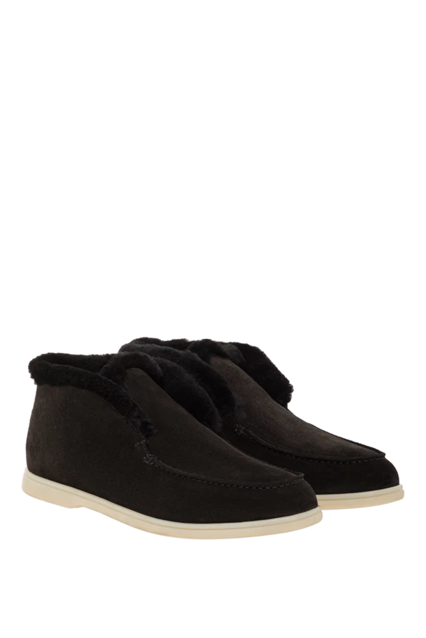 Fleur de Paris женские замшевые лоферы черные с меховой подкладкой 192586 - фото 3