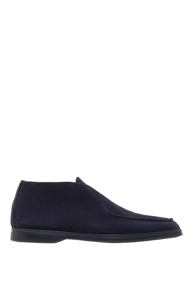 High-top men's suede slip-on loafers in dark blue - photo 1