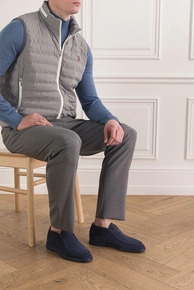 Cesare di Napoli ерлерге арналған қою көк түсті биік замшадан тігілген лоферлер 192587 - фото 2