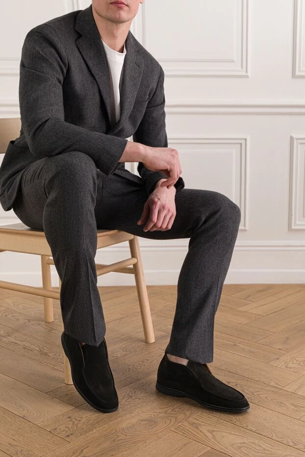 Cesare di Napoli мужские замшевые высокие лоферы черного цвета 192588 - фото 2