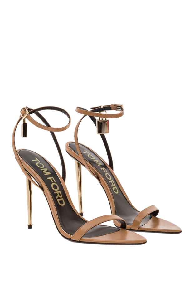 Tom Ford бежевые кожаные босоножки-замочки с острым носком 192592 - фото 2