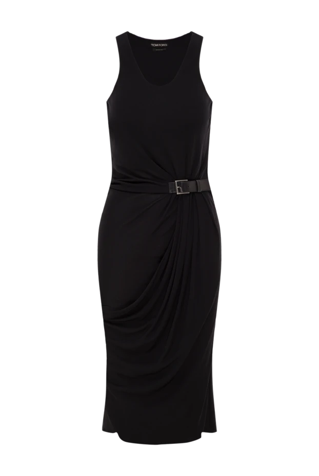 Платье-майка из крепового трикотажа с кожаной отделкой и фирменной пряжкой TF - фото 1