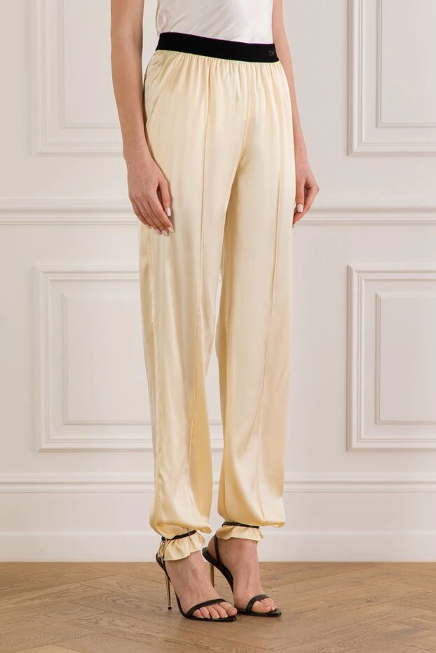 Tom Ford брюки из эластичного шелка и атласа бежевые 192608 - фото 3