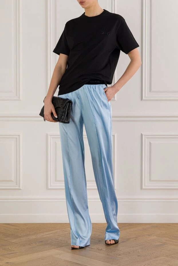 Tom Ford брюки из эластичного шелка и атласа голубые 192609 - фото 2