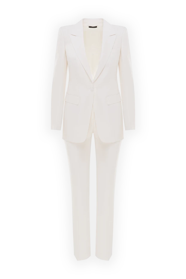 Элегантный женский брючный костюм молочно-белого цвета - фото 1