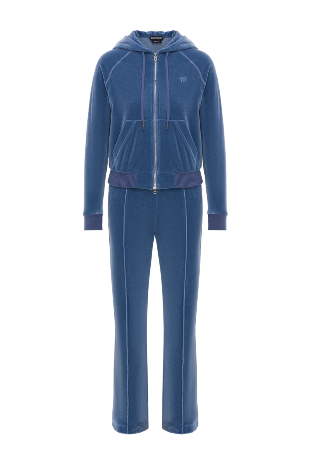 Әйелдерге арналған көк түсті барқыт спорттық костюм - фото 1