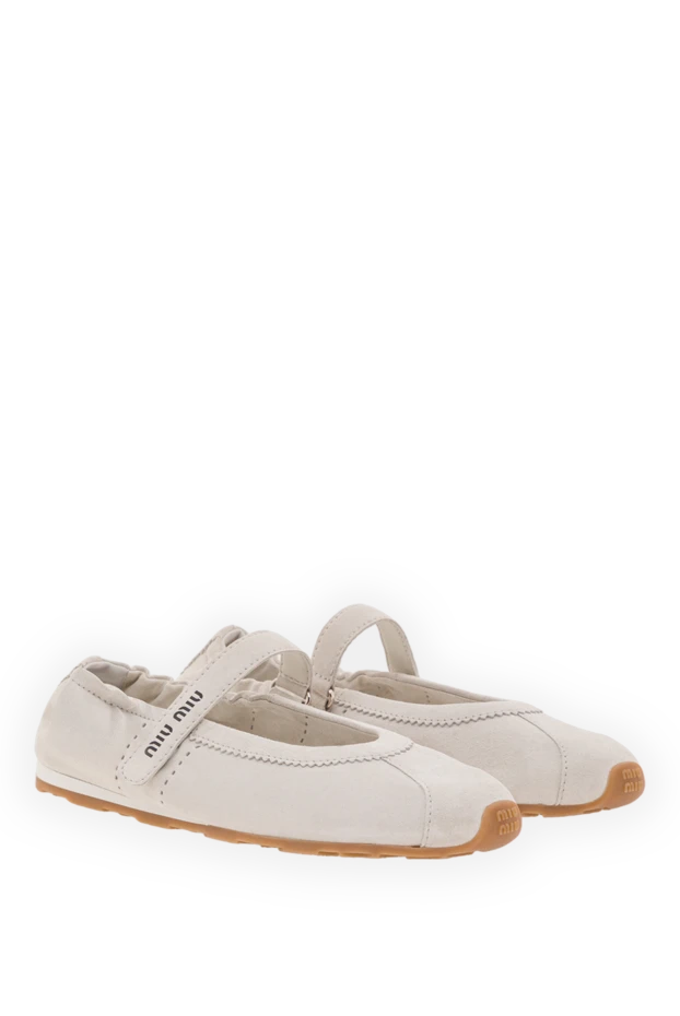 Miu Miu кроссовки-балетки plume серого цвета из замшевой кожи 192617 - фото 3