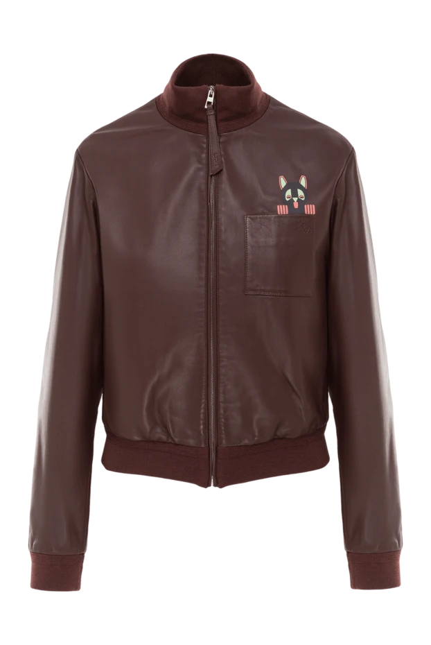 Укороченная куртка из овечьей кожи наппа коричневого цвета с принтом - фото 1