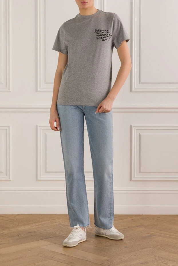 Loewe футболка серая прямого кроя из легкого хлопка с вышитой надписью
 192625 - фото 2